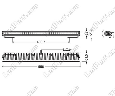 Kaavio Mitat LED-valopaneelille Osram LEDriving® LIGHTBAR SX500-SP