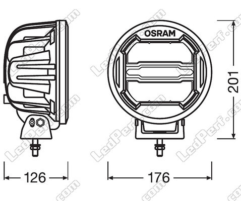 Mitat LED-lisävalon Osram LEDriving® PYÖREÄ kaavio MX180-CB
