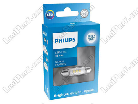 LED-sukkulapolttimo C10W 43mm Philips Ultinon Pro6000 Lämmin valkoinen 4000K - 11866WU60X1 - 12V