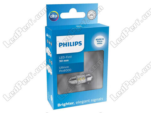 LED-sukkulapolttimo C3W 30mm Philips Ultinon Pro6000 Lämmin valkoinen 4000K - 11860WU60X1 - 12V