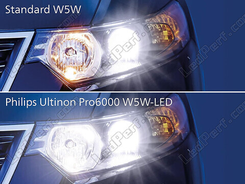 Vertailu Philips W5W PRO6000 hyväksyttyjen LED-polttimoiden ja alkuperäisten polttimoiden välillä