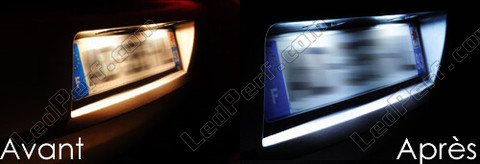 LED rekisterikilpi Nissan Leaf II ennen ja jälkeen