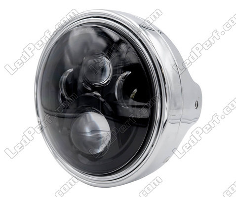 Esimerkki kromatusta pyöreäajovalosta, jossa on musta LED-optiikka Moto-Guzzi Bellagio 940