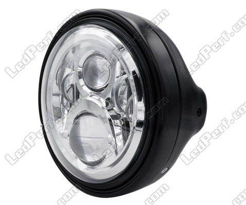 Esimerkki mustasta pyöreäajovalosta, jossa on kromattu LED-optiikka Moto-Guzzi Bellagio 940