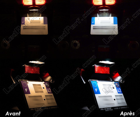 LED rekisterikilpi ennen ja jälkeen Aprilia Caponord 1000 ETV Tuning