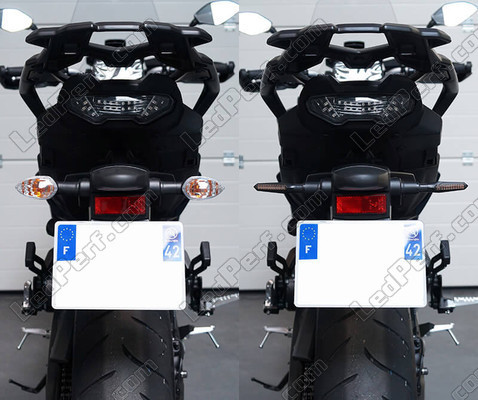Vertailu ennen ja jälkeen perättäisiin LED-suuntavilkkuihin siirtymisen BMW Motorrad C 650 Sport