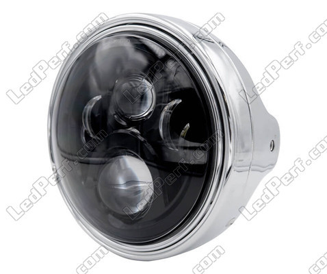 Esimerkki kromatusta pyöreäajovalosta, jossa on musta LED-optiikka Kawasaki VN 1500 Classic