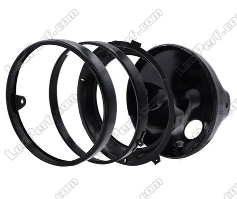 Musta pyöreä ajovalo full LED-optiikalle varten Moto-Guzzi V9 Roamer 850, osien kokoaminen